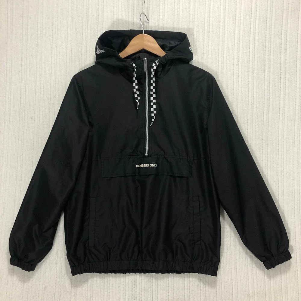 Members Only Mens Black Half Zip Windbreaker Anorak Hooded Jacket ML120212‎ S